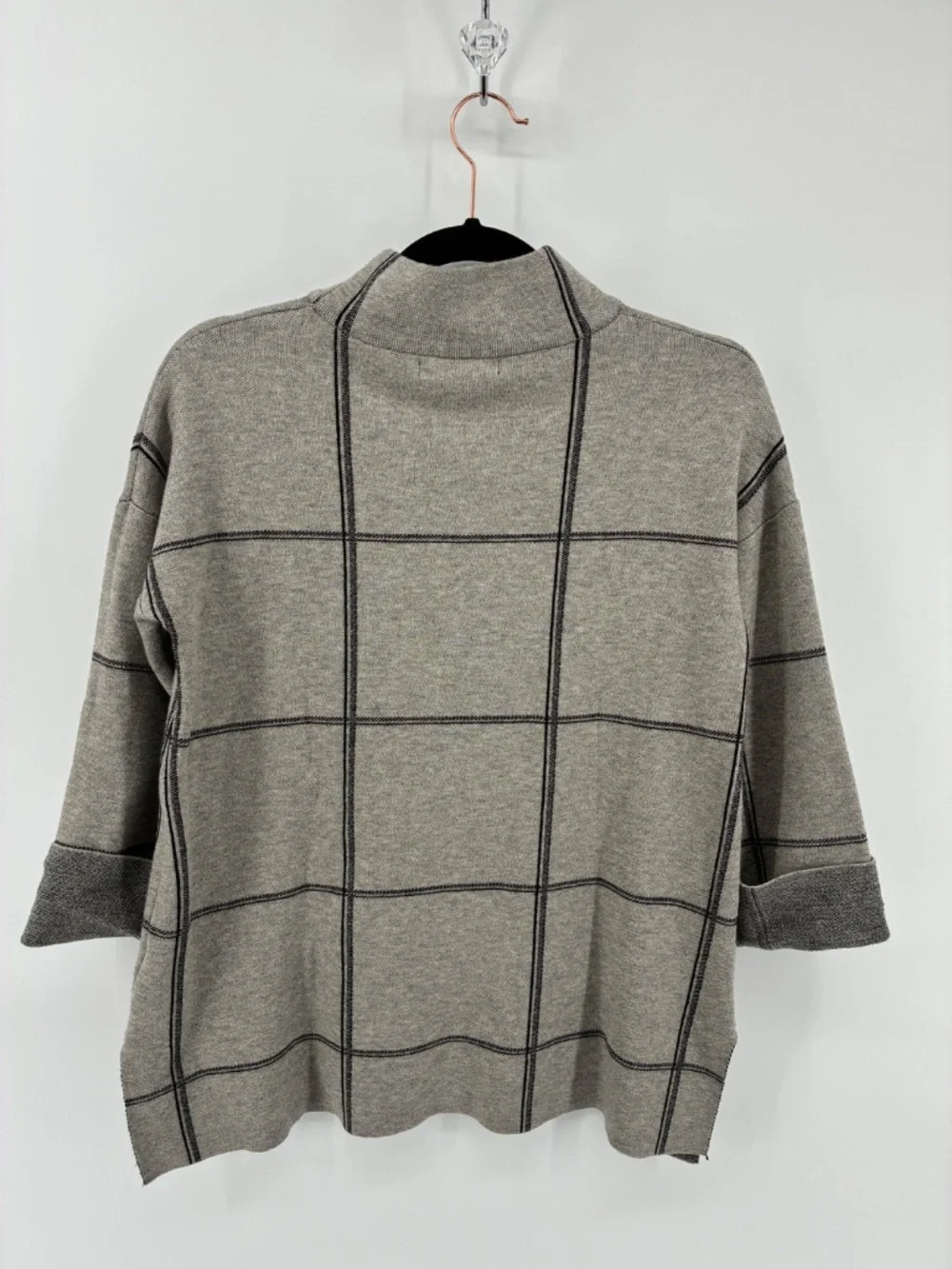 Relaxed Mock Neck Windowpane Sweater - Light Gray - Picture 5 of 9